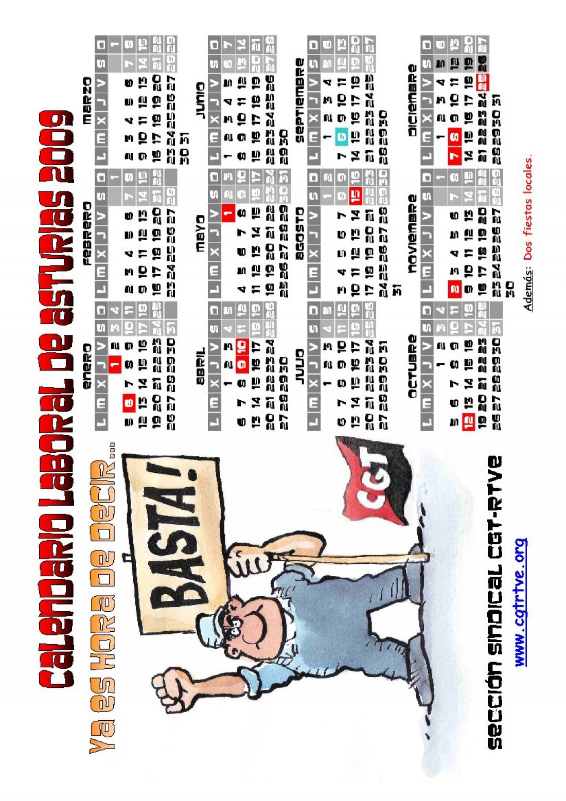PDF cegetero del calendario laboral 2009 de Asturies