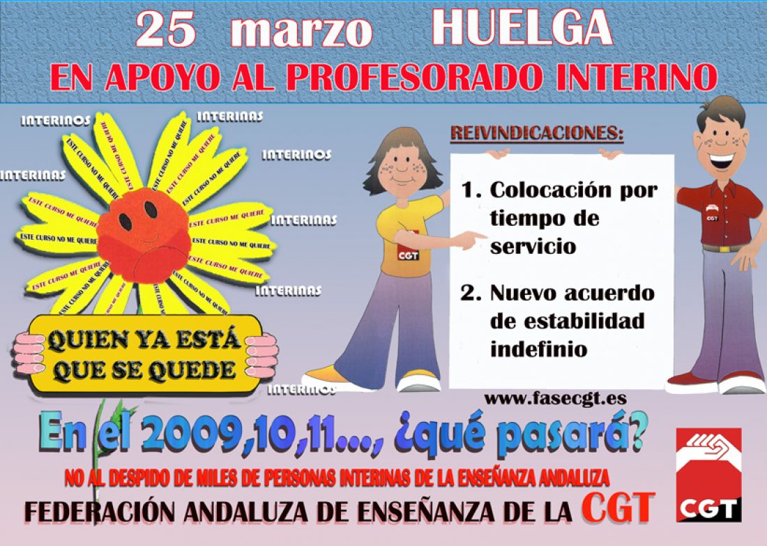 La Federación de Enseñanza de CGT en Andalucía convoca huelga y manifestación, en contra de la precariedad laboral actual del profesorado