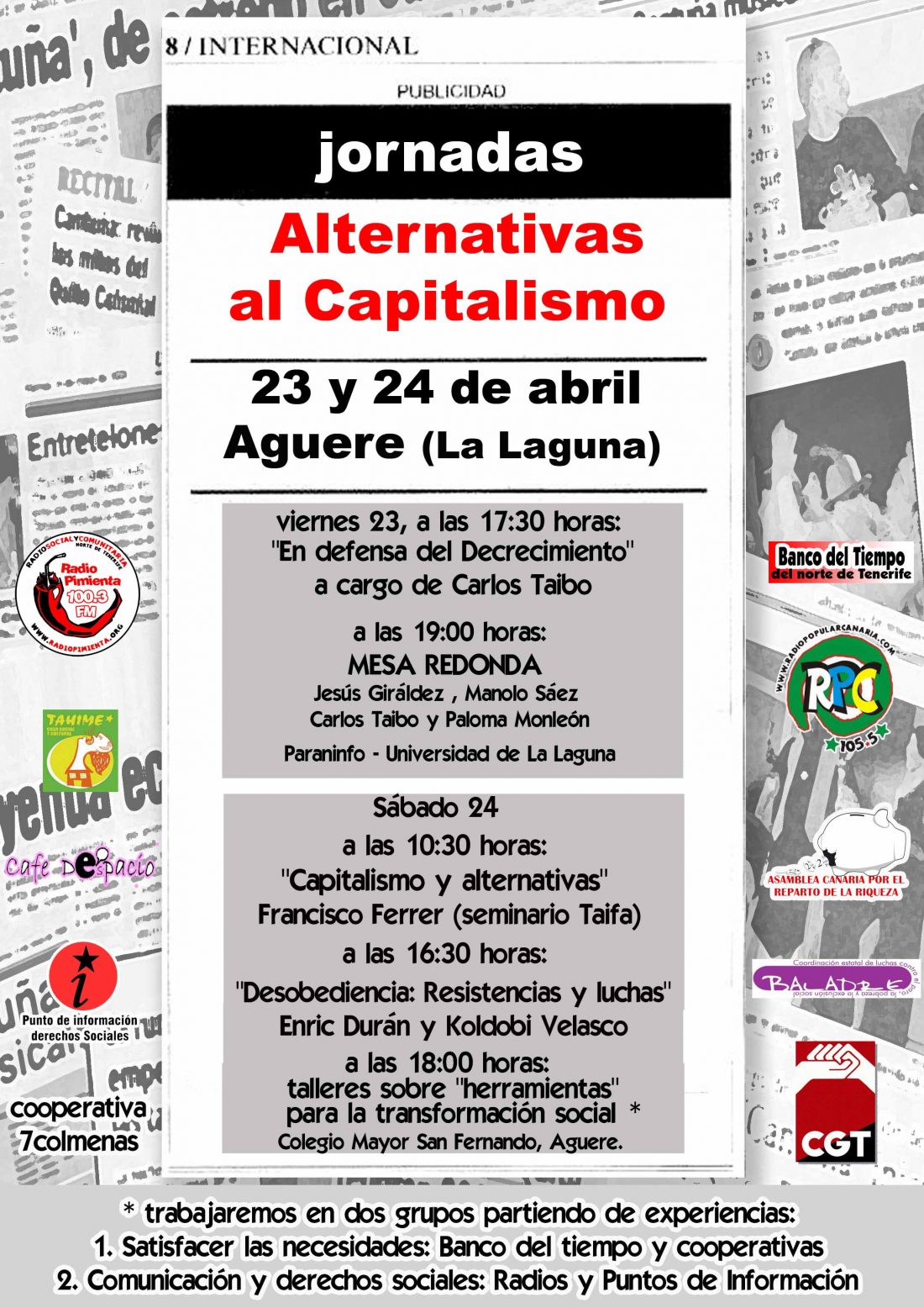 Tenerife, 23 y 24 de Abril : Jornadas «Alternativas al capitalismo»