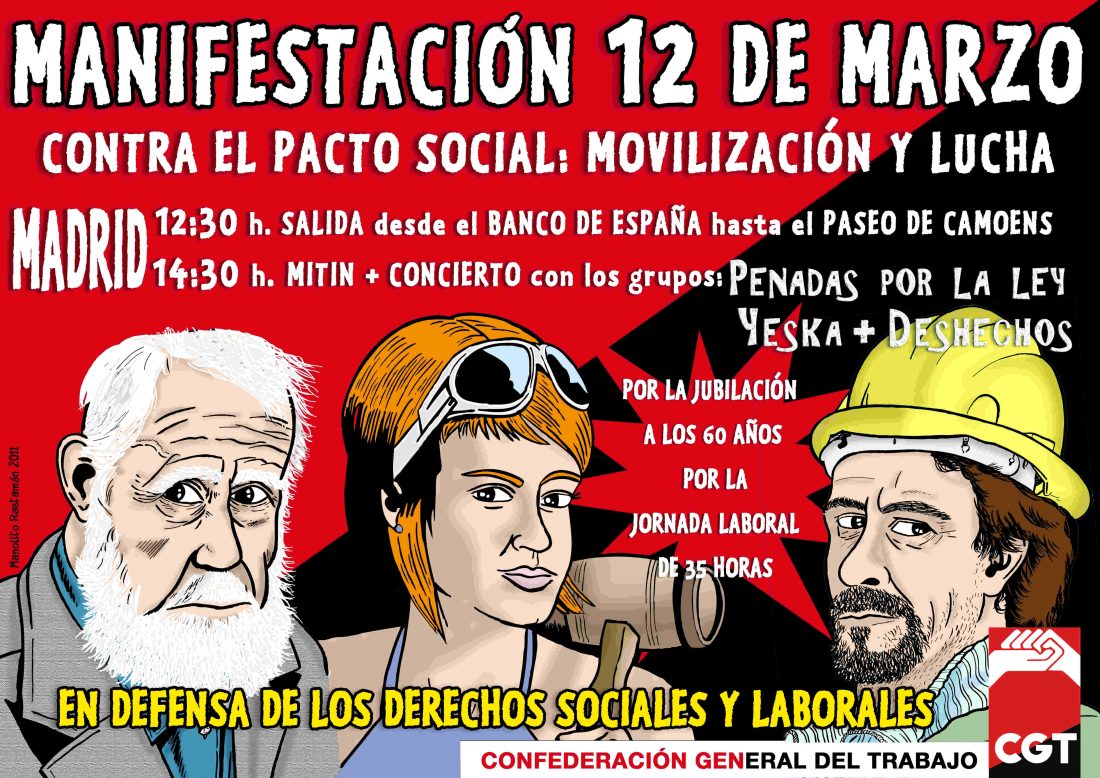 Madrid, 12 de Marzo : Manifestación Confederal «Contra el pacto social, movilización y lucha»