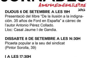 Jornadas anarcosindicalistas de CGT La Safor 6 y 8 de septiembre