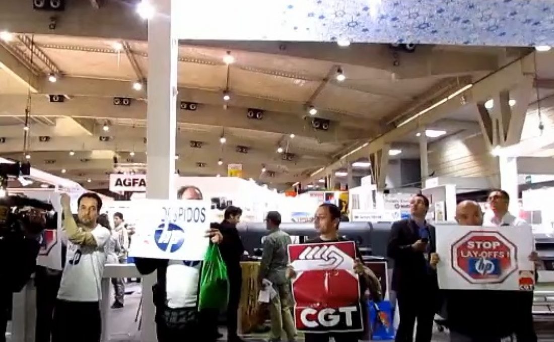 Acción en Feria Graphispag contra despidos en HP [video]