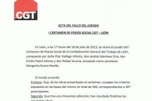 Elegidx lxs ganadorxs  del I Certamen de poesía social de CGT León