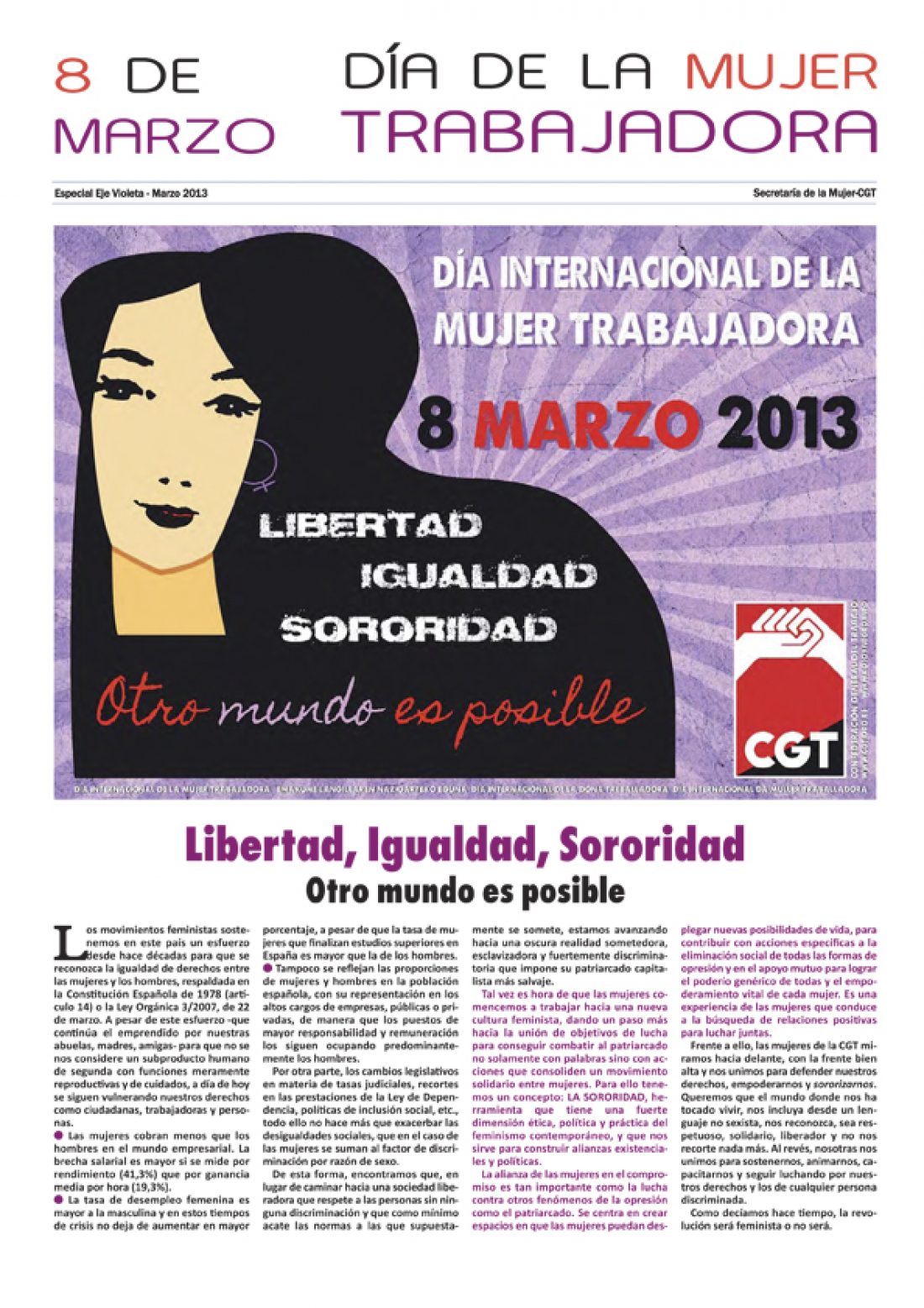 Separata 8 de Marzo, Día Internacional de la Mujer Trabajadora – marzo 2013