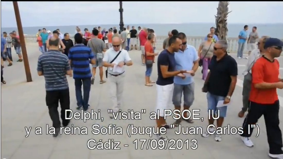 Los ex-trabajadores de DELPHI y el colectivo de parados de Cádiz visitan al PSOE, IU y a la reina Sofía
