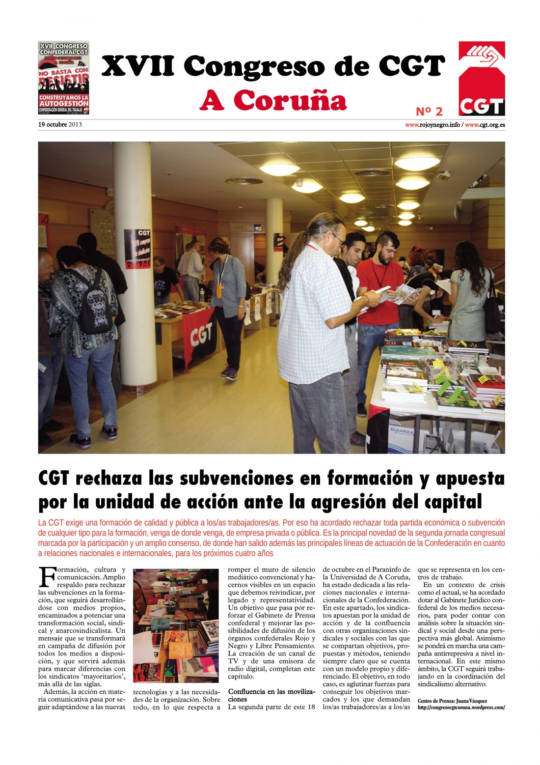 Diario del XVII Congreso Confederal nº 2 – 19-10-2013