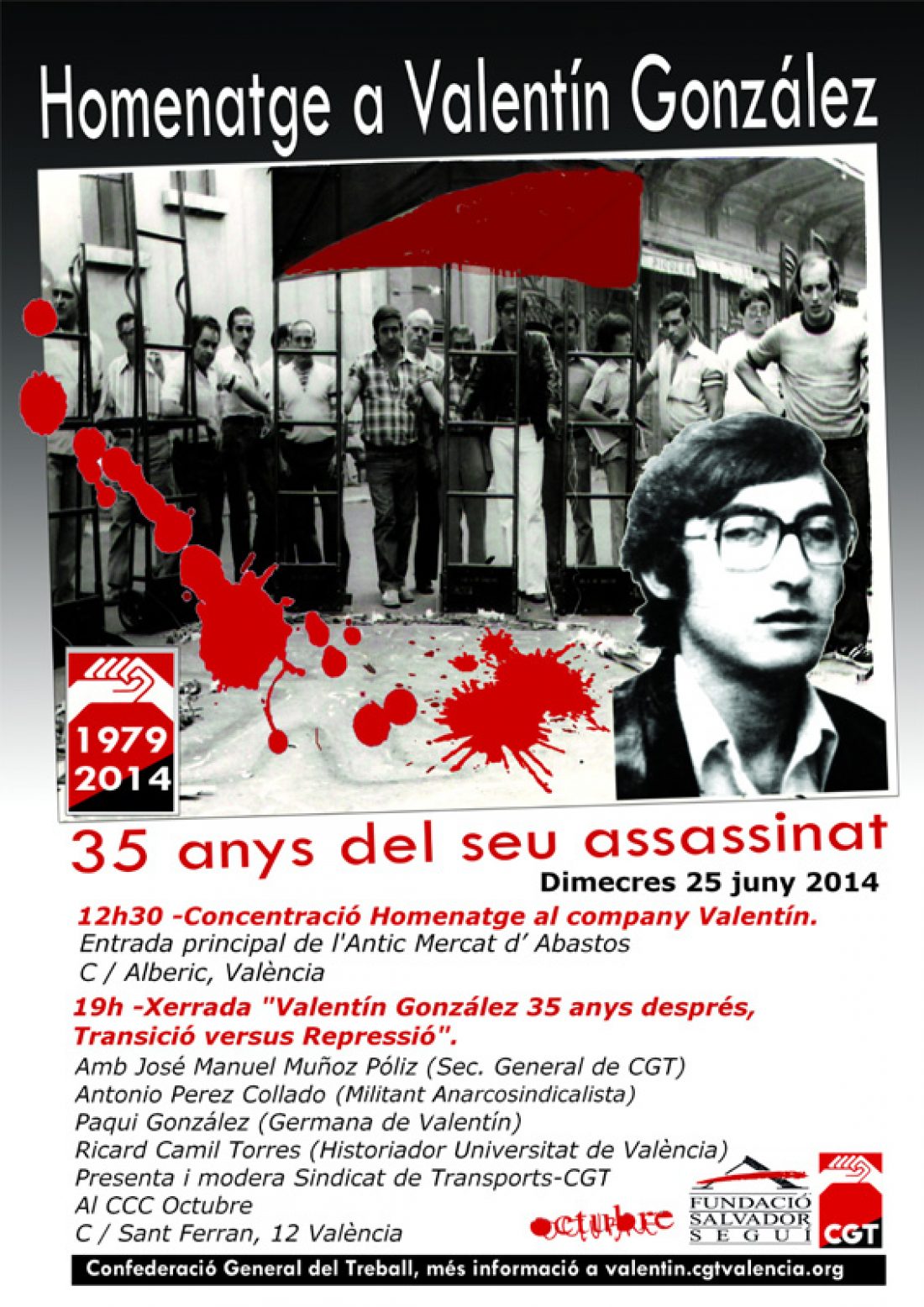 Actos programados por la CGT en Valencia para el XXXV Aniversario del asesinato de Valentín González