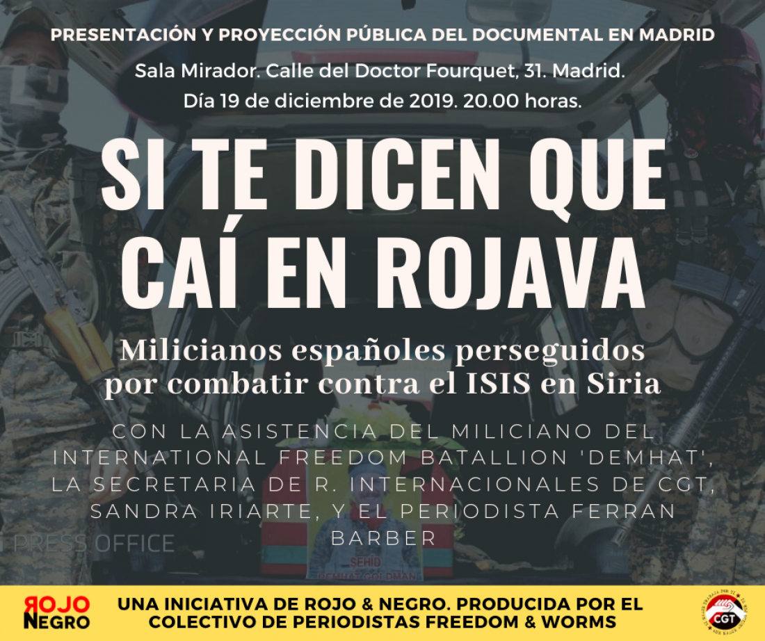 CGT presenta el documental sobre combatientes españoles internacionalistas en el Kurdistán “Si te dicen que caí en Rojava”