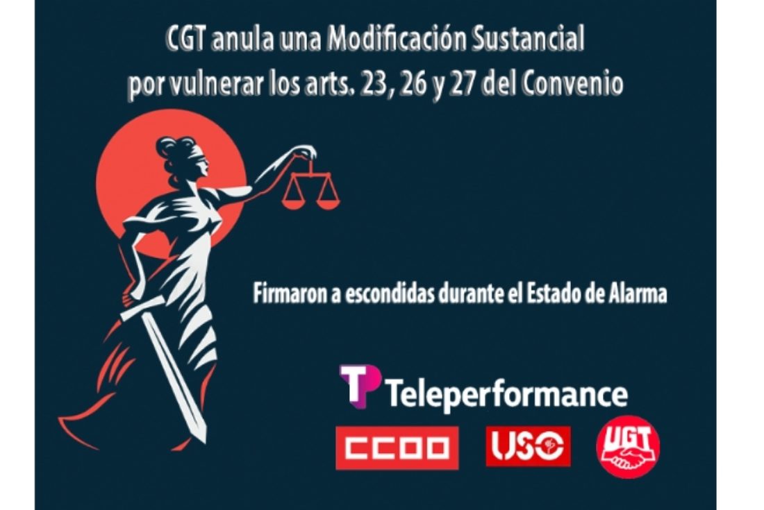 CGT anula una MSCT que vulnera los arts. 23, 26 y 27 del Convenio de Telemarketing, que CCOO, UGT y USO firmaron a escondidas durante el Estado de Alarma
