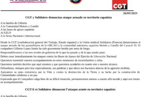 CGT y Solidaires denuncian ataque armado en territorio zapatista