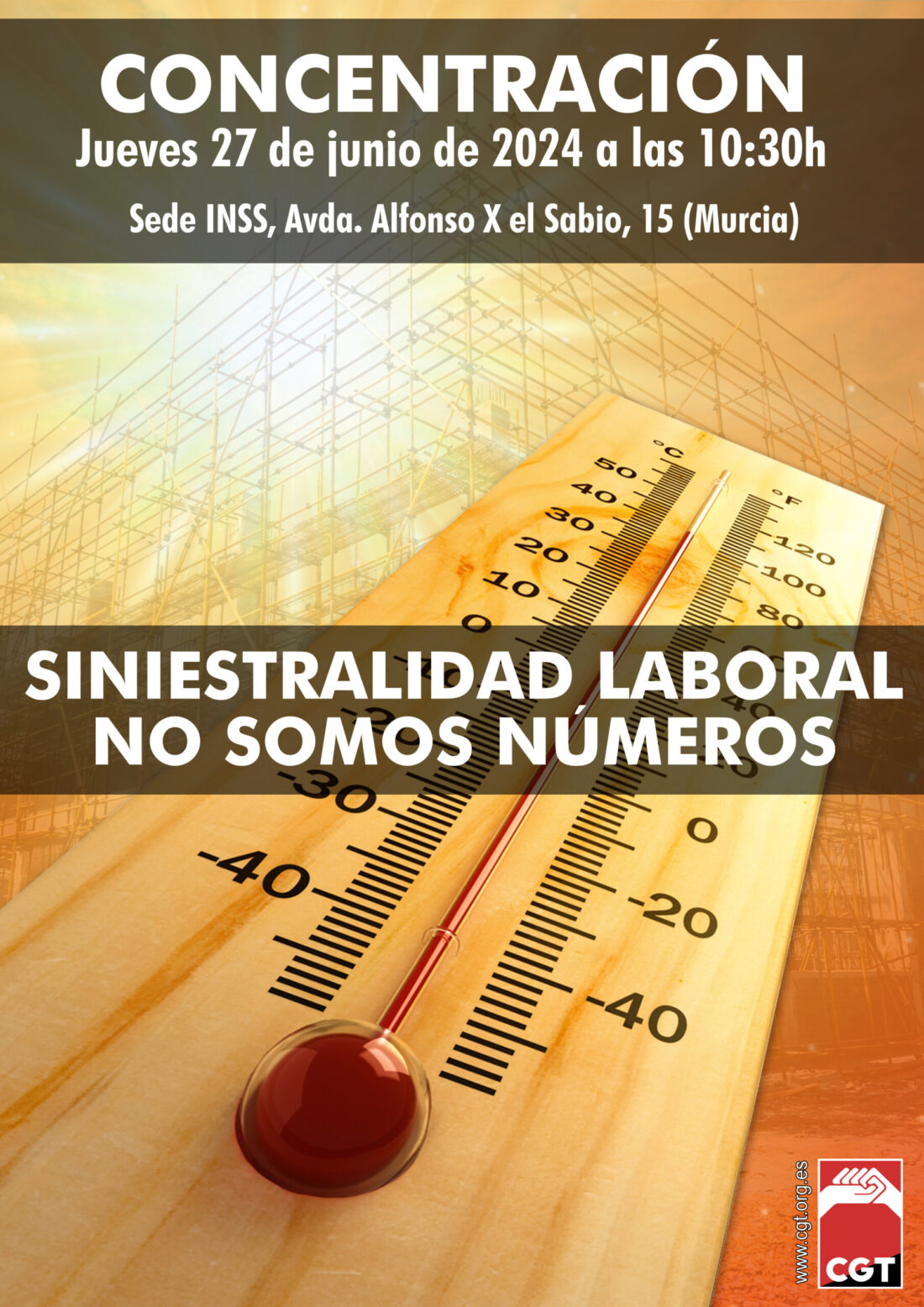 CGT señala la elevada tasa de accidentes laborales en Murcia y anuncia movilizaciones ante el INNS.