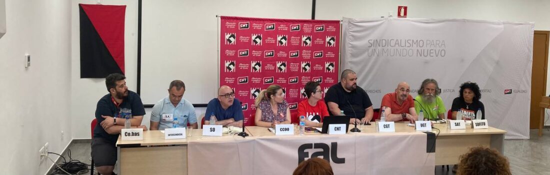 Histórica rueda de prensa del sindicalismo en apoyo a Las Seis de la Suiza de Xixón