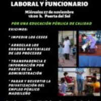 CGT, CNT, SO y COBAS convocan concentración este 27 de noviembre contra la falta de recursos y el despido en los centros educativos.