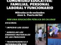 CGT, CNT, SO y COBAS convocan concentración este 27 de noviembre contra la falta de recursos y el despido en los centros educativos.