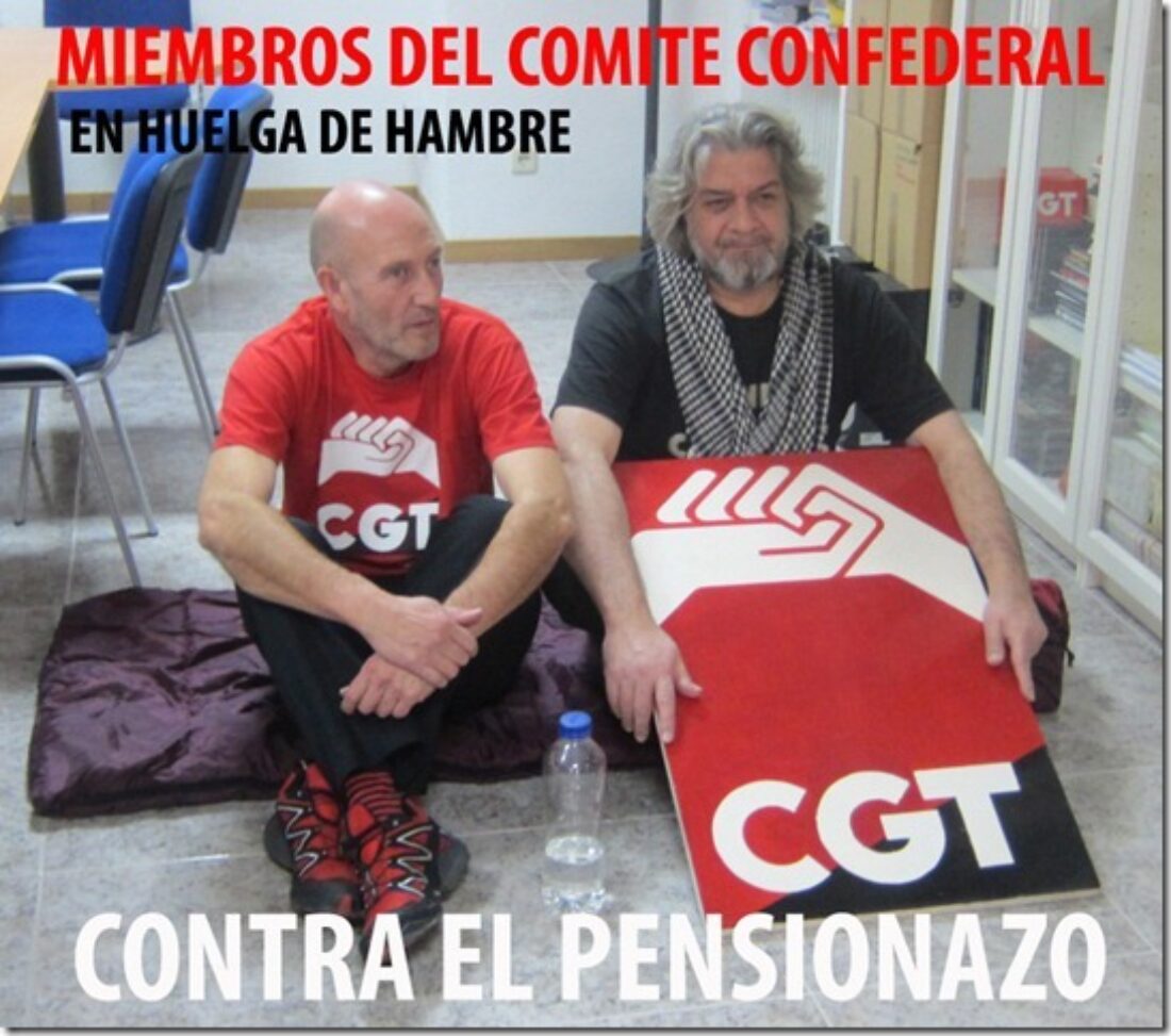 Dos miembros del Comité Confederal de la CGT cumplen su quinto día en huelga de hambre contra la reforma de las pensiones