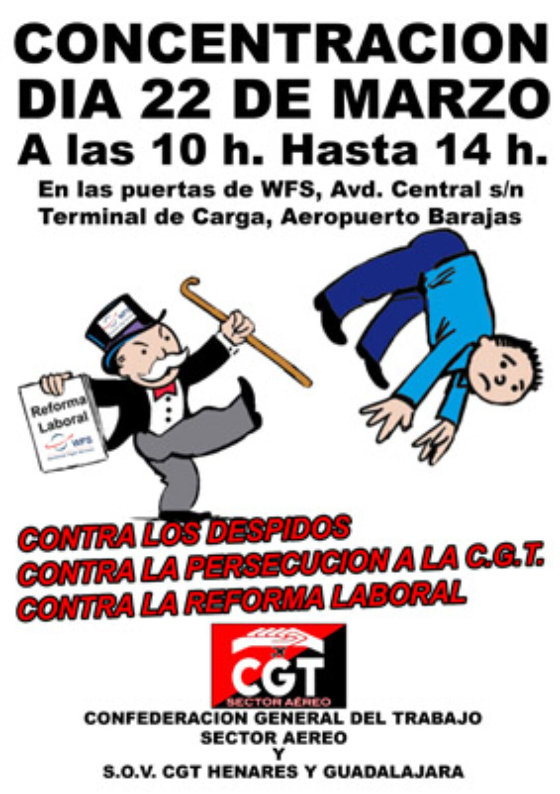 CGT Convoca concentración a las puertas de la empresa WFS en la Terminal de Carga del Aeropuerto de Barajas el 22 de marzo