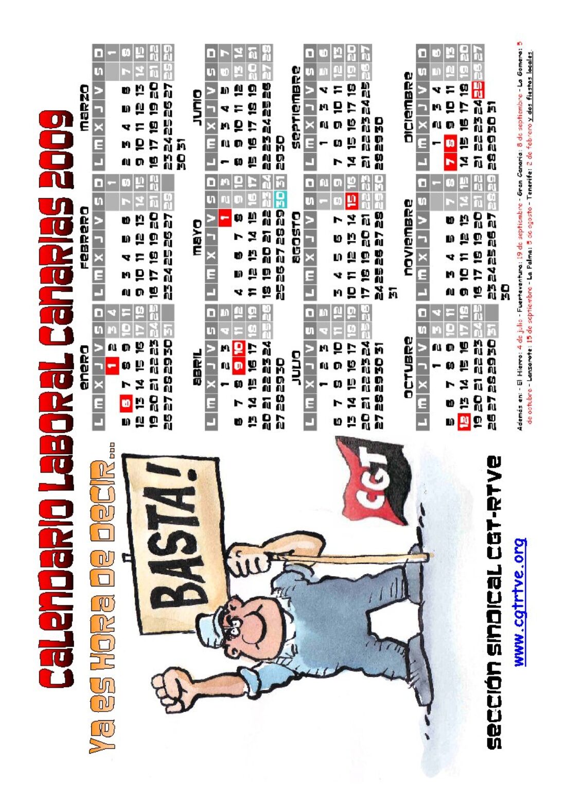 PDF cegetero del Calendario Laboral 2009 de las Islas Canarias